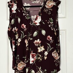Floral Sleeveless Top - Burgundy